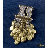 Broche-alfiler oro amarillo, pepitas de oro y diamantes.