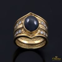 ANILLOS / SORTIJAS<BR>SORTIJA ORO AMARILLO ZAFIRO CABUCHÓN Y...