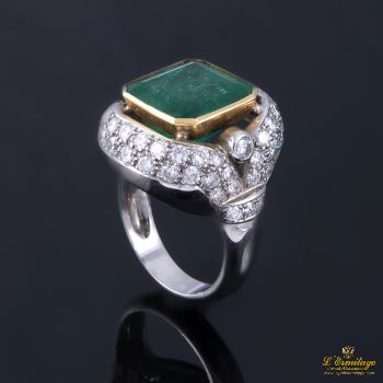 ANILLOS / SORTIJAS<BR>SORTIJA ORO BLANCO ESMERALDA Y DIAMANT...