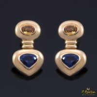 Pendientes colgantes oro amarillo citrino y zafiros.