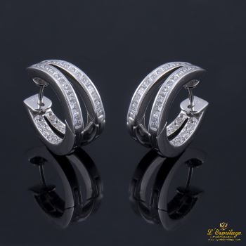 PENDIENTES<BR>CRIOLLAS EN ORO BLANCO CON DIAMANTES. · ref.: (CNI) 