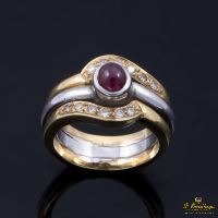 ANILLOS / SORTIJAS<BR>SORTIJA ORO BLANCO AMARILLO RUBÍ CABUC...