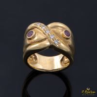 ANILLOS / SORTIJAS<BR>SORTIJA ORO AMARILLO RUBÍES Y DIAMANTE...