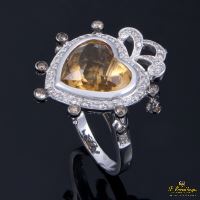 ANILLOS / SORTIJAS<BR>SORTIJA ORO BLANCO CITRINO CORAZÓN Y D...