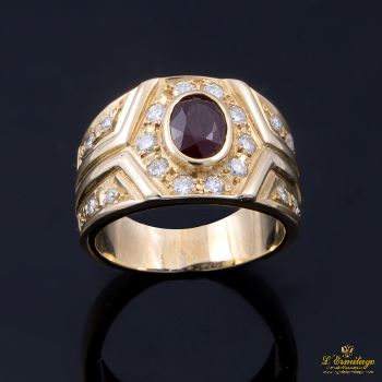 ANILLOS / SORTIJAS<BR>SORTIJA ORO AMARILLO RUBÍ Y DIAMANTES ... · ref.: 