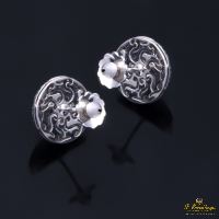 Pendientes media bola oro blanco con cuajado de diamantes