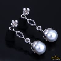 Pendientes colgantes antiguos oro blanco perla australiana zafiro y diamantes