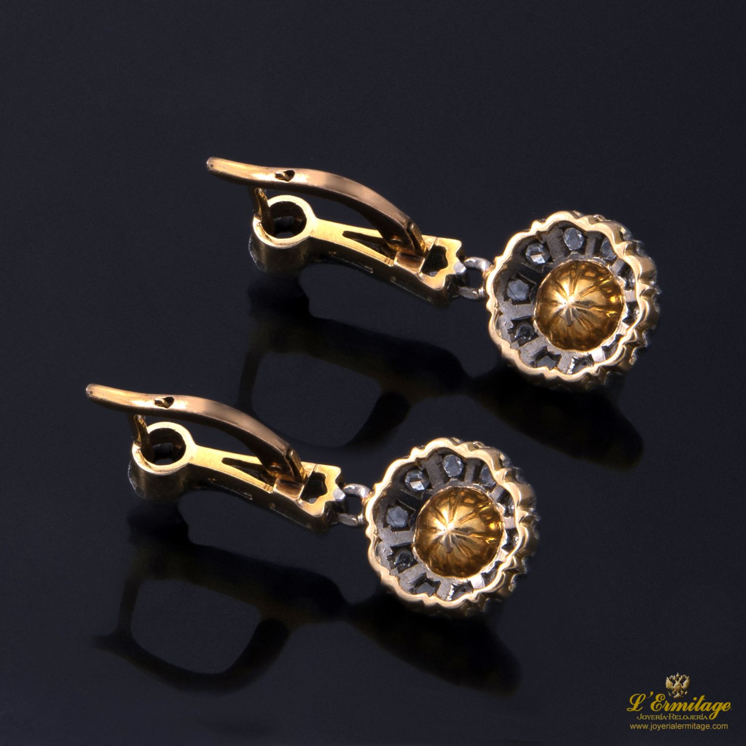 Pendientes Colgantes Antiguos En Oro Amarillo Y Oro Blanco Con Diamantes. oro amarillo y oro blanco · Compra Venta de Relojes de Lujo y Joyas · Joyería L'Ermitage