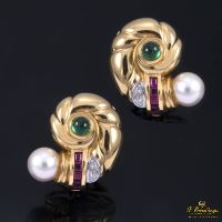 PENDIENTES<BR>PENDIENTES EN ORO AMARILLO CON PERLAS,...