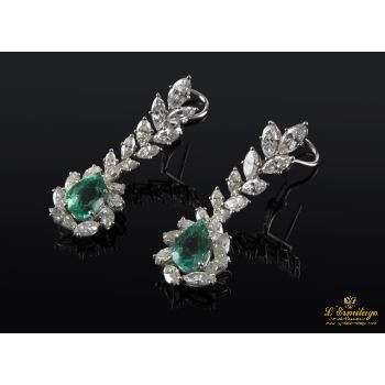 PENDIENTES<BR>PENDIENTES COLGANTES ORO BLANCO ESMERA...