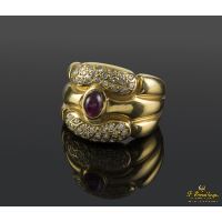 ANILLOS / SORTIJAS<BR>SORTIJA ANCHA ORO AMARILLO RUBÍ CABUCH...