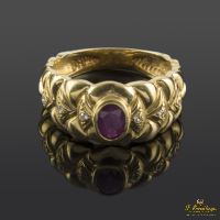 ANILLOS / SORTIJAS<BR>SORTIJA ANTIGUA ORO AMARILLO RUBÍ Y DI...