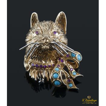 BROCHES / ALFILERES<BR>BROCHE FELINO ORO AMARILLO · ref.: RMX