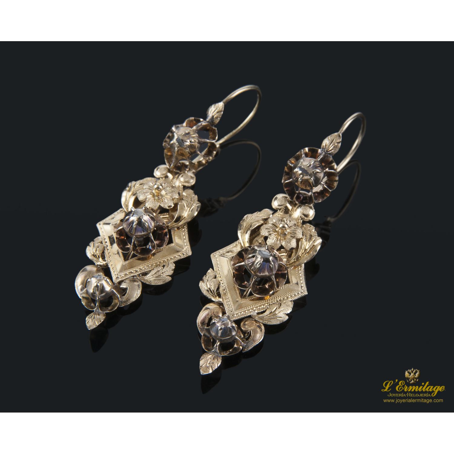 Pendientes Antiguos En Oro Amarillo Y Diamantes en oro amarillo · Venta de Relojes de Lujo y Joyas · Joyería L'Ermitage