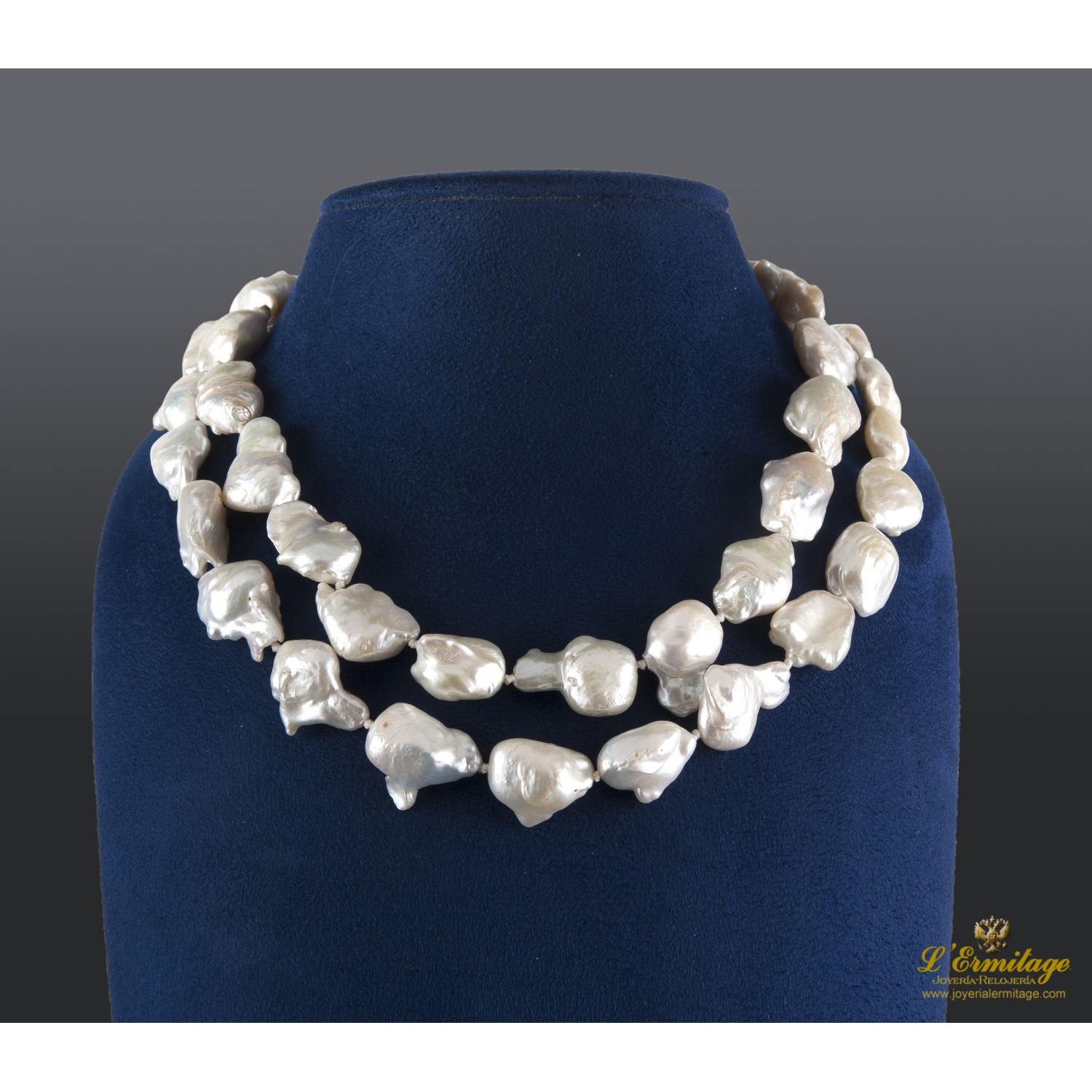 Collar De Perlas De Agua Dulce Natural Genuino Barroco. 50 Cm Largo. en oro blanco y esmalte · Compra de Relojes de y Joyas · Joyería L'Ermitage