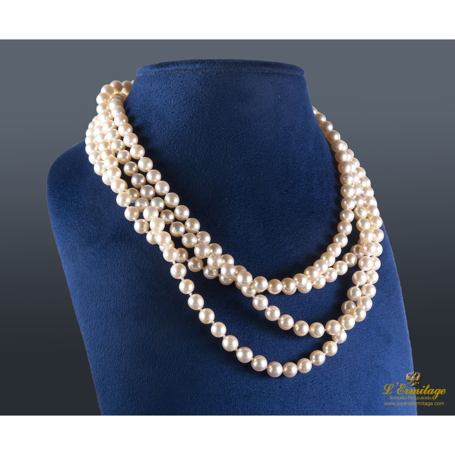 COLLARES COLLAR PERLAS NATURALES CUATRO HILOS. 45 CM LARGO. · Joyeria L