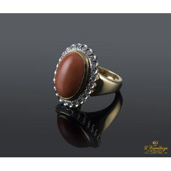 ANILLOS / SORTIJAS<BR>SORTIJA ANTIGUA ORO AMARILLO CORAL Y D... · ref.: (IMX)