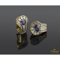 Pendientes oro amarillo zafiro y diamantes.