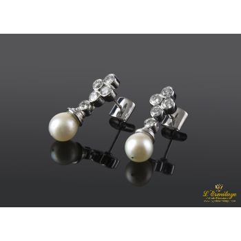 PENDIENTES<BR>PENDIENTES COLGANTES ORO BLANCO PERLA ... · ref.: (IMX)