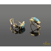 Pendientes en oro amarillo con turquesas y brillantes.