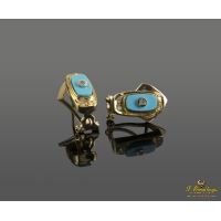 Pendientes en oro amarillo con turquesas y brillantes.