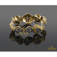 Pulsera antigua articulada oro amarillo lapislázuli