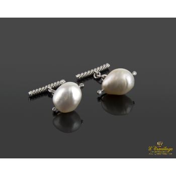 GEMELOS<BR>GEMELOS ORO BLANCO PERLA Y DIAMANTES · ref.: (NAM)