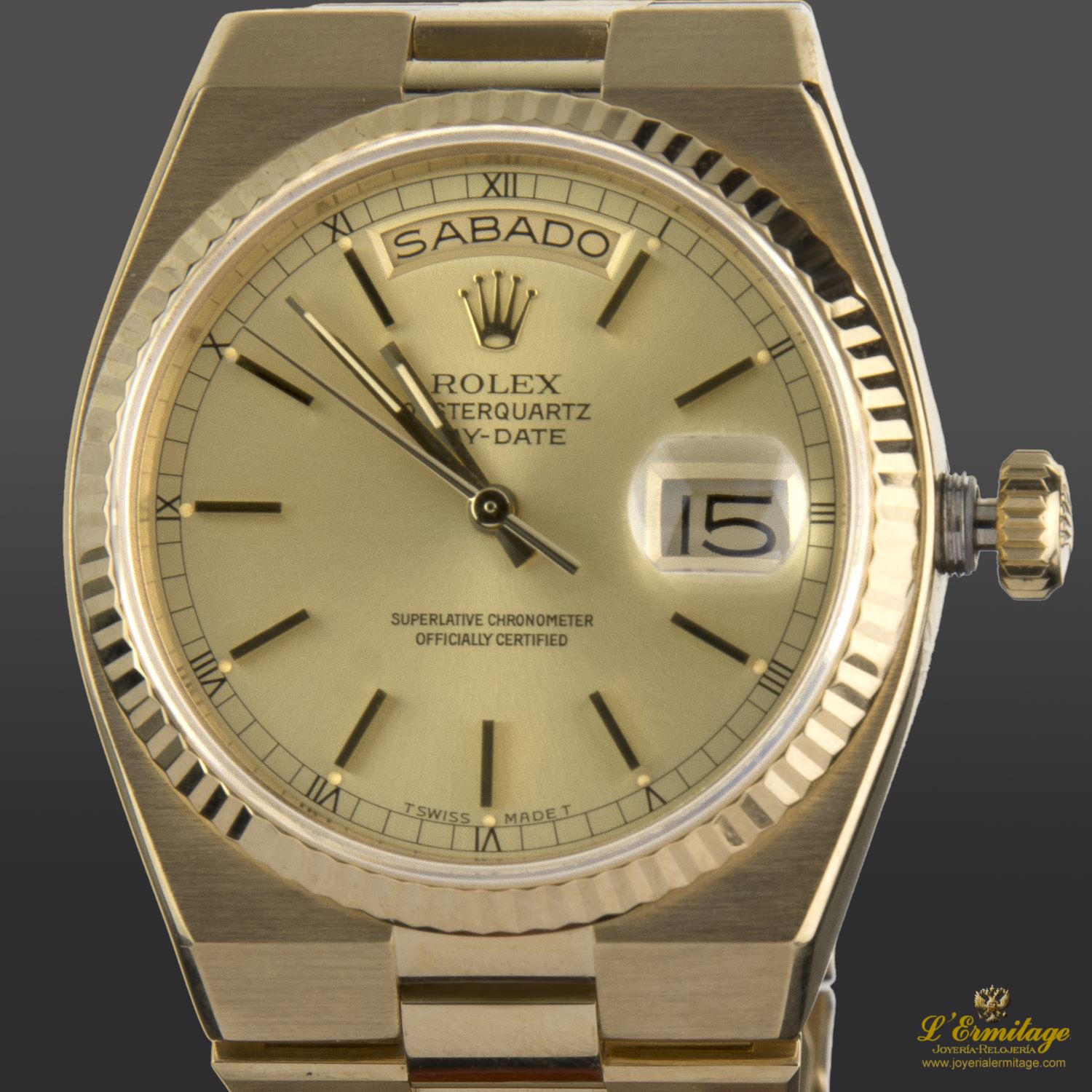 ROLEX OYSTERQUARTZ DAY DATE ORO AMARILLO Joyeria L Ermitage Compra rolex-oysterquartz-day-date-oro-amarillo-joyeria-l-ermitage-compra