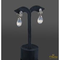 Pendientes colgantes oro blanco piedra semipreciosa blanca y diamantes