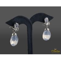 Pendientes colgantes oro blanco piedra semipreciosa blanca y diamantes