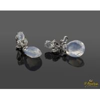 Pendientes colgantes oro blanco piedra semipreciosa blanca y diamantes