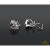 Pendientes oro blanco amatista y diamantes