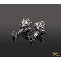 Pendientes colgantes oro blanco zafiros y diamantes.