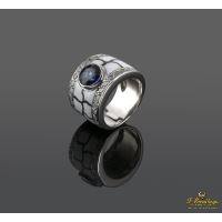 ANILLOS / SORTIJAS<BR>SORTIJA ORO BLANCO ESMALTE  ZAFIRO Y D...