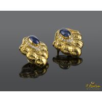 Pendientes oro amarillo zafiros y diamantes. Diseñados por luis gil.