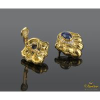 Pendientes oro amarillo zafiros y diamantes. Diseñados por luis gil.