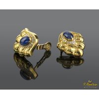 Pendientes oro amarillo zafiros y diamantes. Diseñados por luis gil.