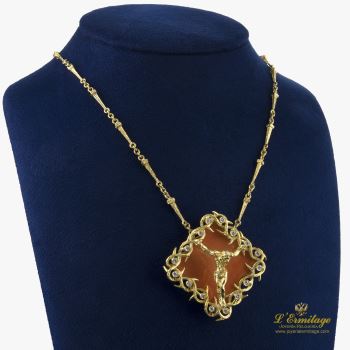 COLLARES<BR>COLLAR CRISTO DALÍ ORO AMARILLO CORAL ... · ref.: (NAIM)