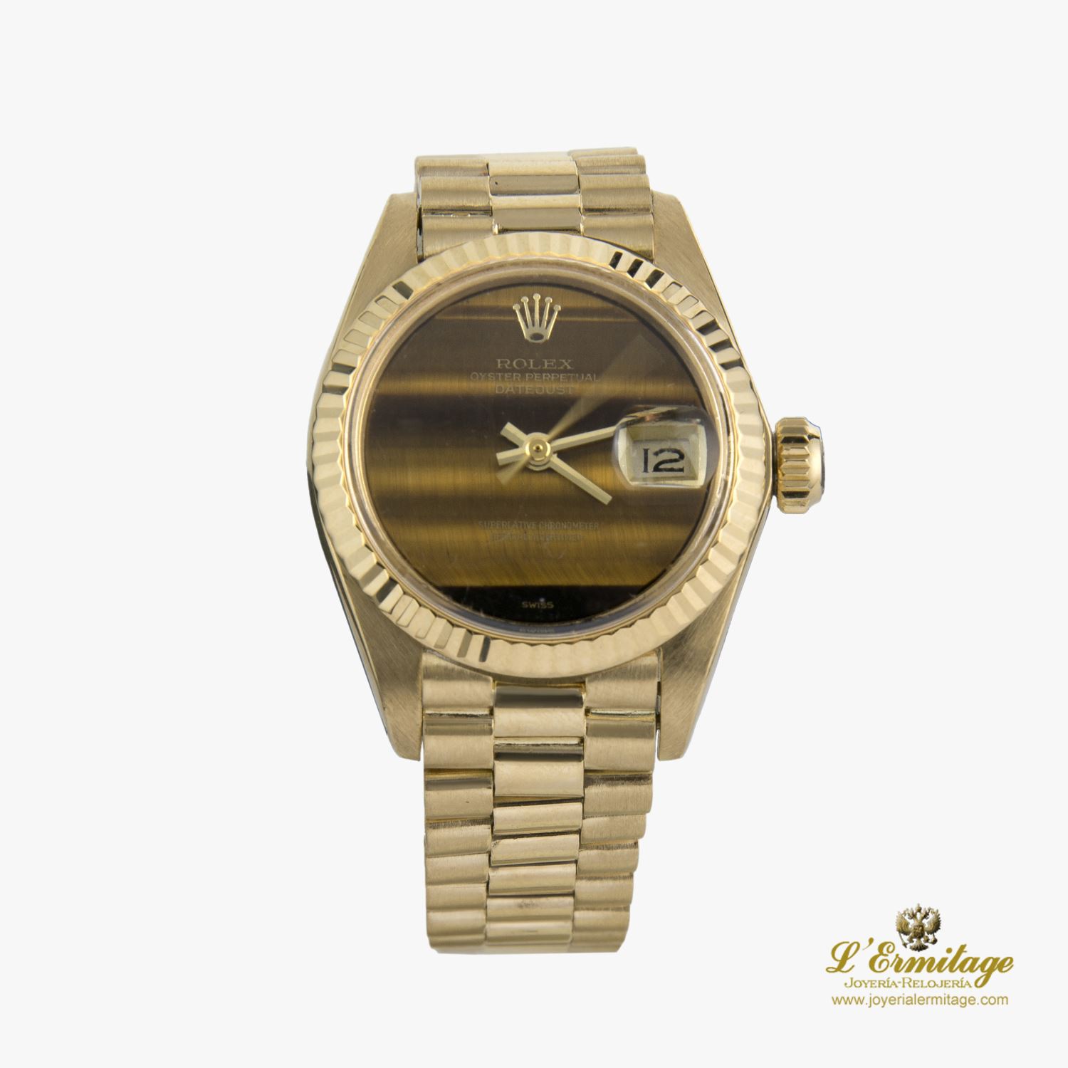 Reloj Rolex Datejust Señora Oro Amarillo President Ojo De Tigre.  Automático. Oro Amarillo. Reloj De Dama · Compra Venta de Relojes de Lujo y  Joyas · Joyería L'Ermitage