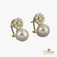 PENDIENTES<BR>PENDIENTES ORO AMARILLO PERLA Y DIAMAN...