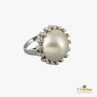 ANILLOS / SORTIJAS<BR>SORTIJA ORO BLANCO MEDIA PERLA Y DIAMA...