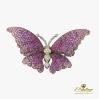 Broche-alfiler mariposa oro blanco y rubíes