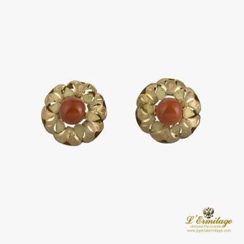 PENDIENTES<BR>PENDIENTES ORO AMARILLO Y CORAL · ref.: (LM)