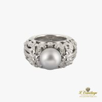 ANILLOS / SORTIJAS<BR>SORTIJA CALADA ORO BLANCO PERLA NEGRA ...