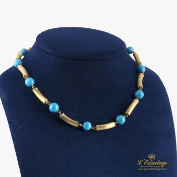 COLLARES<BR>GARGANTILLA ORO AMARILLO MATE Y TURQUE... · ref.: (CMX)