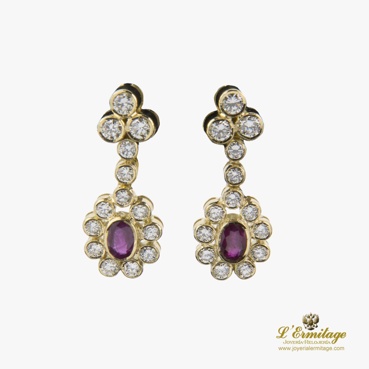 Pendientes Colgantes Antiguos Oro Amarillo Rubí Y Diamantes Talla Antigua oro amarillo · Compra Venta de Relojes de Lujo y Joyas Joyería L'Ermitage