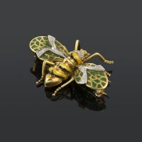 Broche-alfiler abeja oro amarillo esmalte y diamantes