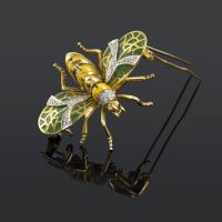 Broche-alfiler abeja oro amarillo esmalte y diamantes