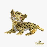 Broche-alfiler leopardo oro amarillo y esmalte