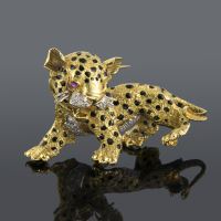 Broche-alfiler leopardo oro amarillo y esmalte